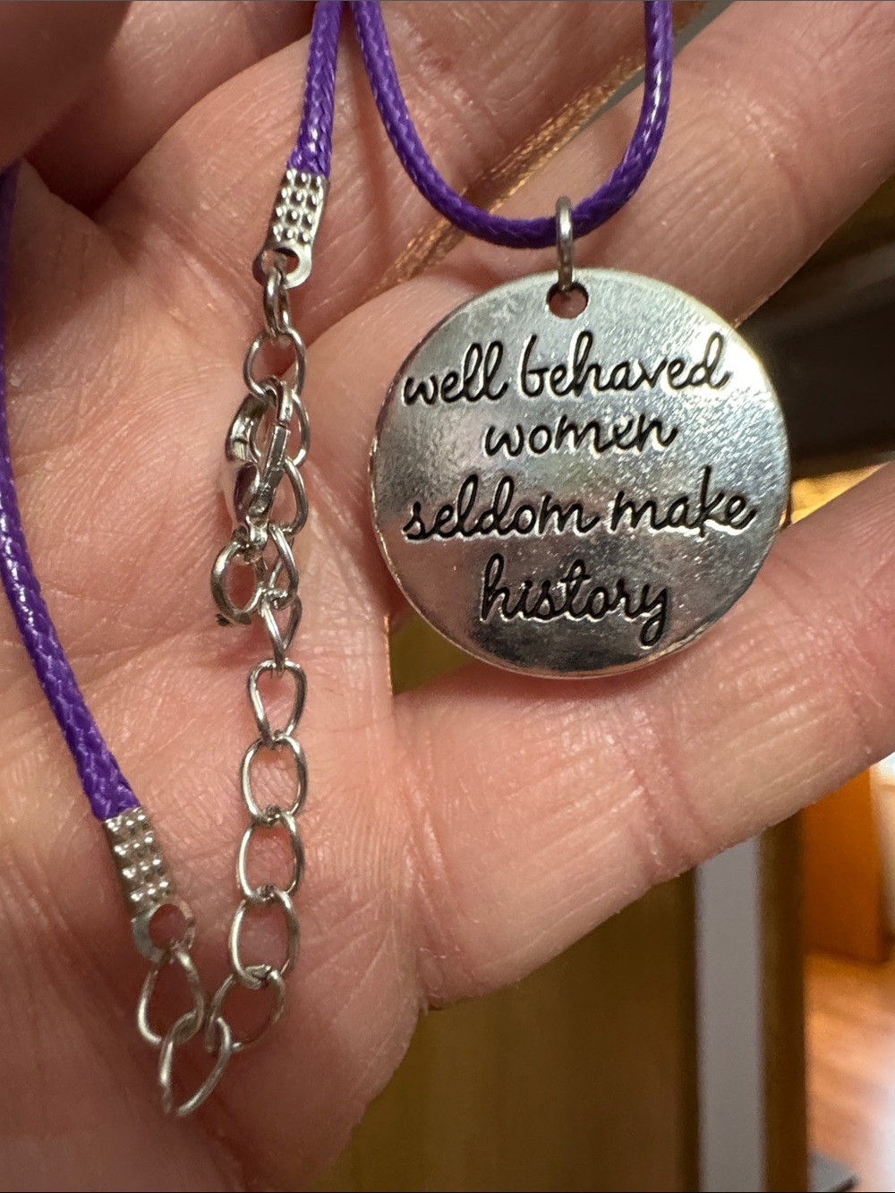 Purple Cord Necklace with Inspirational Round Pendant - Picture 5 of 5